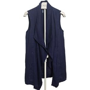 Tommy Bahama Linen Drape Vest Waterfall Open Front Navy Blue Raw Hem M Women's